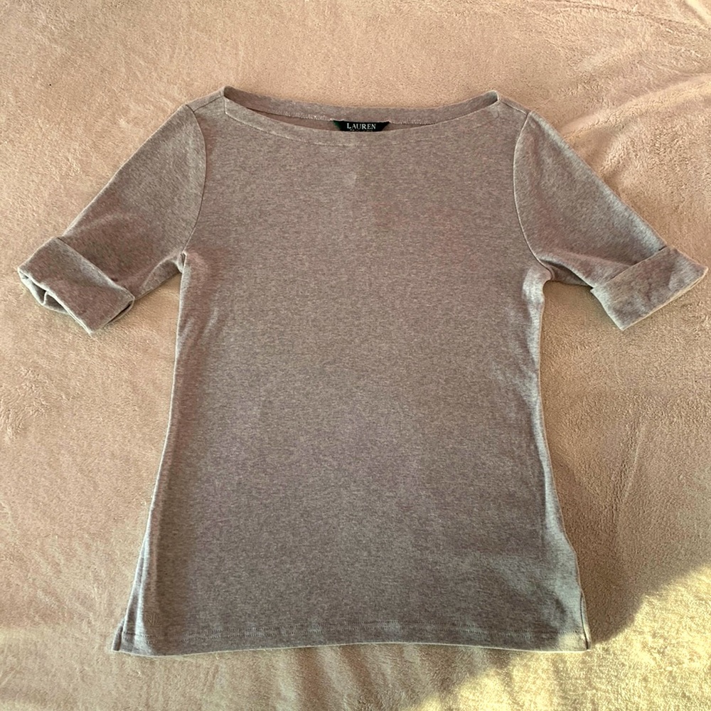 Soft Gray Ralph Lauren Top Rolled Sleeves